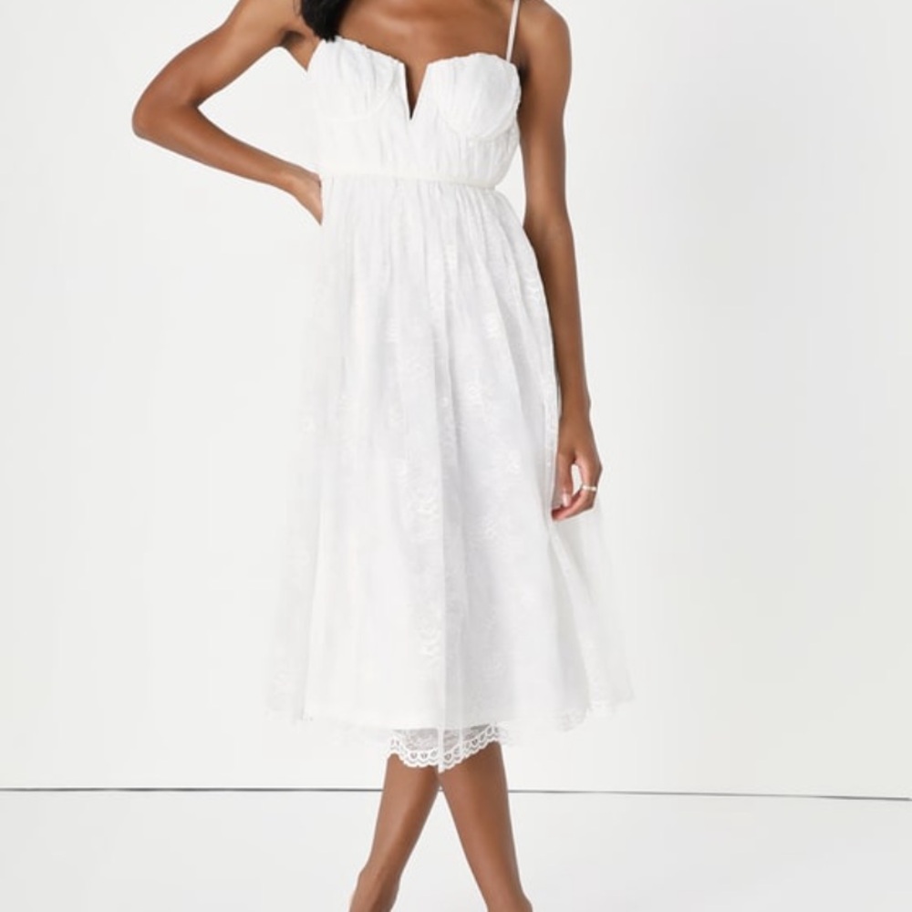 Dreamy Entrance White Lace Bustier Sleeveless Midi Dress